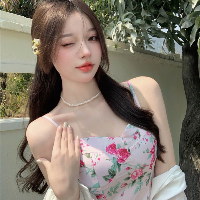 Áo Hai Dây Họa Tiết Hoa Phong Cách Retro Mùa Hè