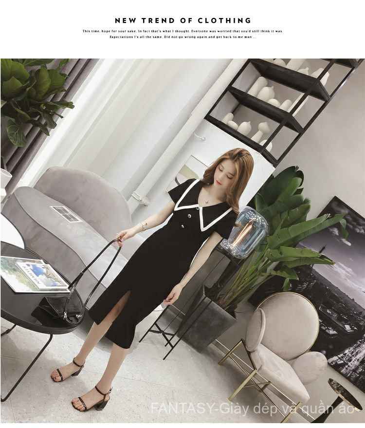 Đầm dài ngắn tay cổ cánh sen xinh xắn cho nữ