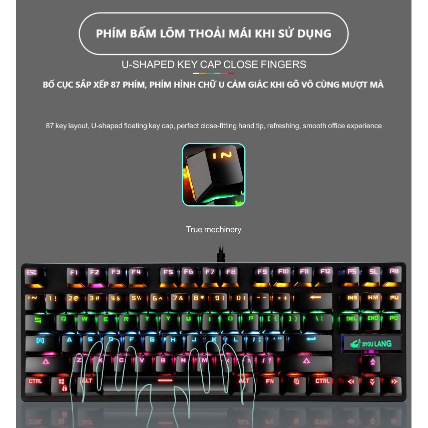 Bàn phím cơ máy tính - Bàn phím cơ gaming Crack K2 PRO, LED RGB 10 chế độ nháy khác nhau dành cho máy tính, laptop