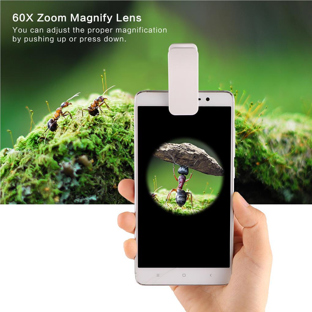 Kính Lúp Phóng Đại 60X Có Đèn LED Và Kẹp Gắn Điện Thoại Di Động Tiện Dụng
