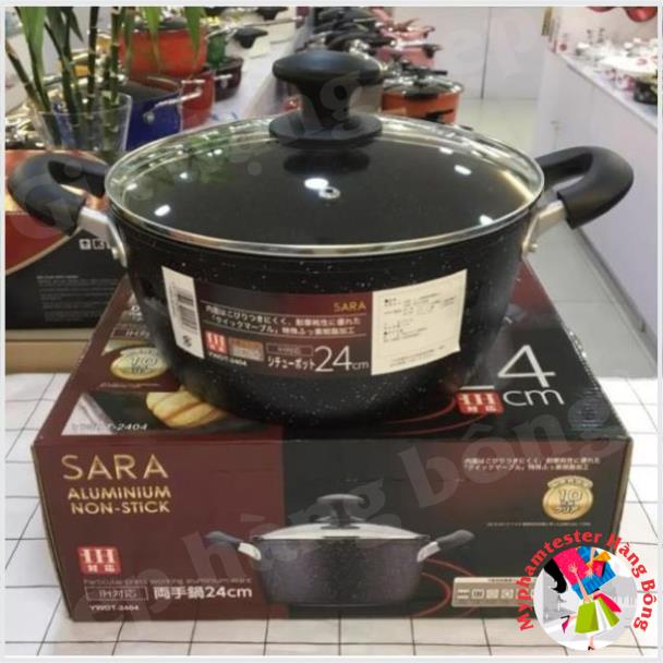 Nồi chiên,rán,sào,nồi nấu canh trống dính hàng Nhật SARA cao cấp 3 cỡ đun các loại bếp từ 20cm 22cm 24cm