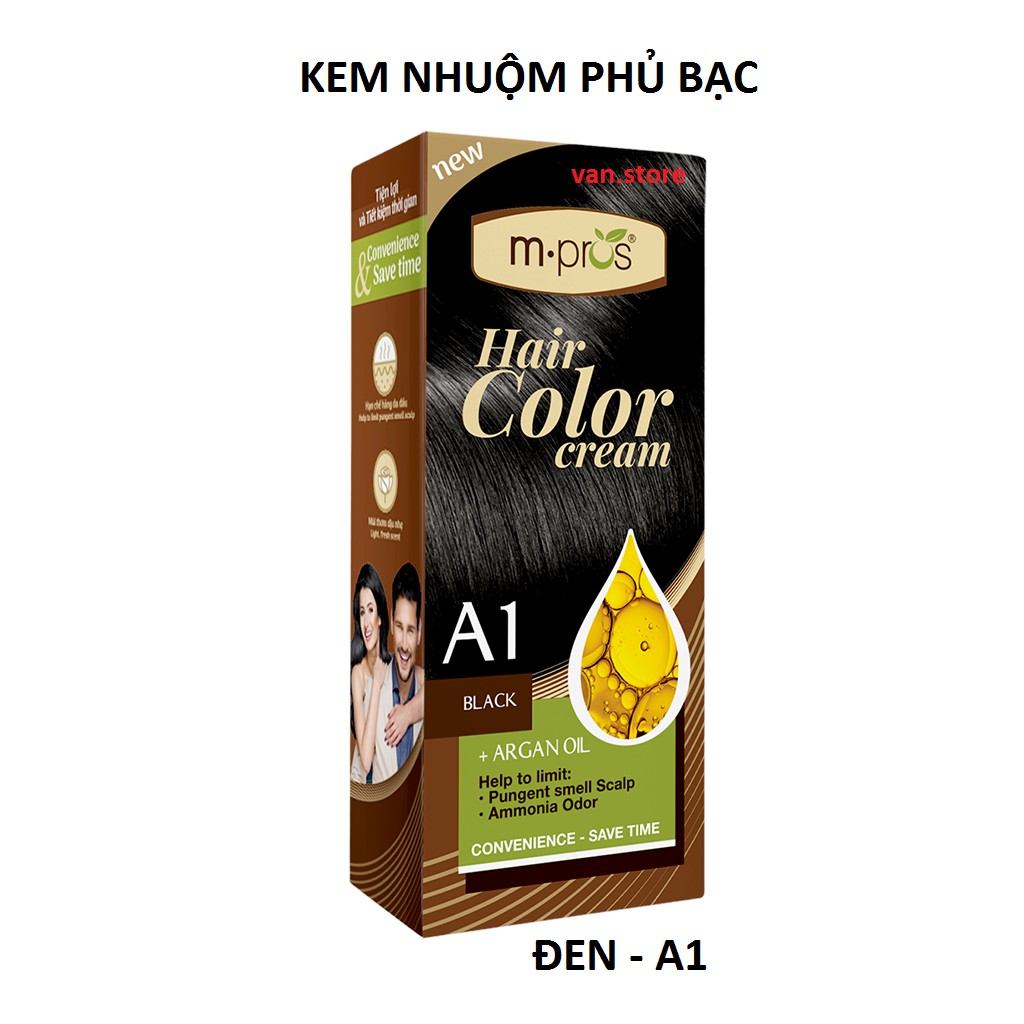 [Đủ Màu] Kem Nhuộm Phủ Bạc Dưỡng Chất Thiên Nhiên M.ProsTặng Kèm Chai Oxy Trợ Nhuộm + Găng Tay  Đen- Nâu Đen- Nâu Sáng