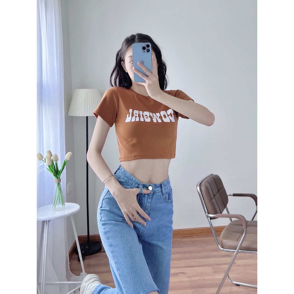 🤍Áo in croptop thun cotton 4 chiều ,3 màu cho phái nữ [ video-ảnh thật ] PHUONGSHOP1812