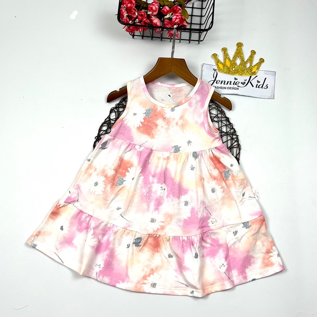 Đầm bé gái 3-5 tuổi dáng xòe thun cotton VNXK Jennie kids J484