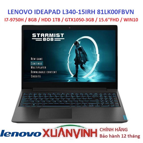 [QUÀ TẶNG] Laptop LENOVO IDEAPAD L340-15IRH 81LK00FBVN I7-9750H 8GB HDD1TB GTX1050-3GB WIN10 MỚI 100% CHÍNH HÃNG