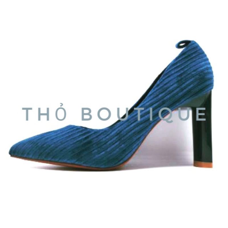 Giày cao gót OSSO chĩnh hãng nhung gân mịn xanh blue 9cm size 36