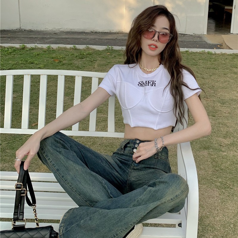 QADCOL  Áo Thun Tay Ngắn Dáng Ôm Trẻ Trung Hợp Thời Trang Cho Bạn Gái