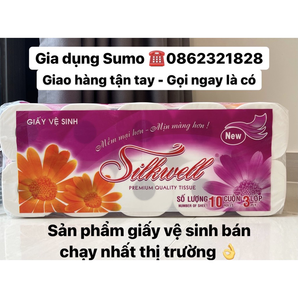 Giấy vệ sinh SILKWELL tím có lõi/không lõi 3 lớp 10 cuộn (Hàng công ty)