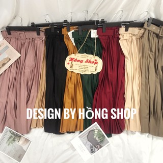 Chân váy xếp ly kèm đai váy midi ulzzang vintage dáng công sở lưng cao màu Da/Đen/Vàng/Hồng/Be Sữa/Đỏ/Ghi Chì Freesize