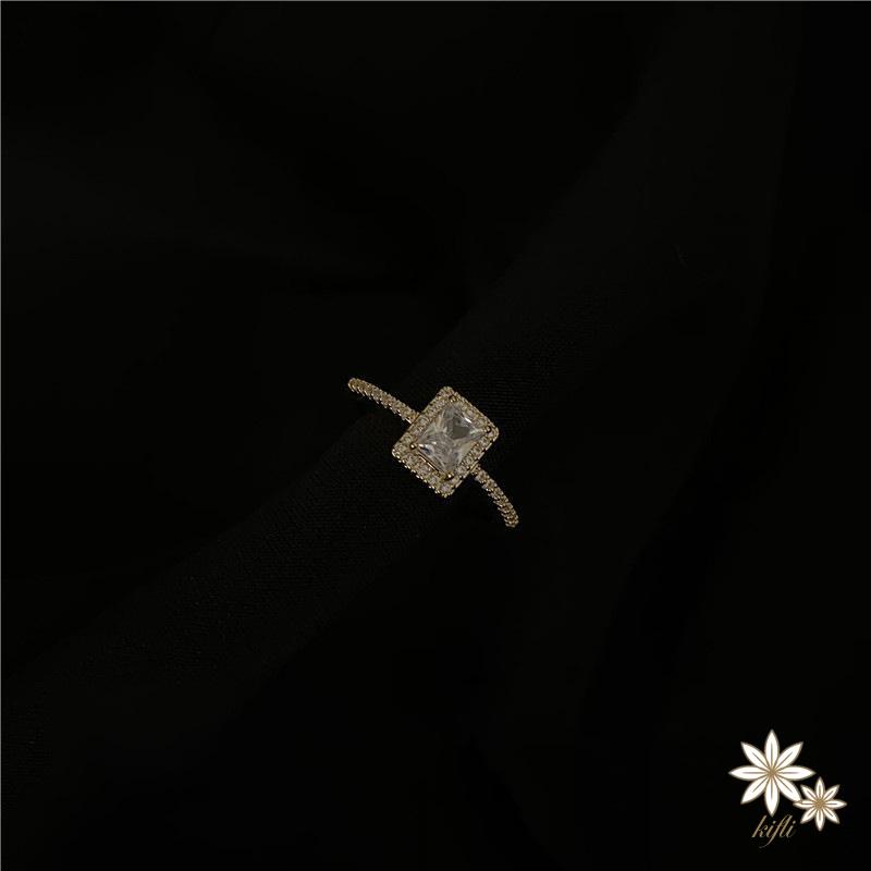 【kifli】Nhẫn Hở Đính Đá Zircon Hình Vuông Có Thể Điều Chỉnh Phong Cách Hàn Quốc Tinh Tế Cho Nữ