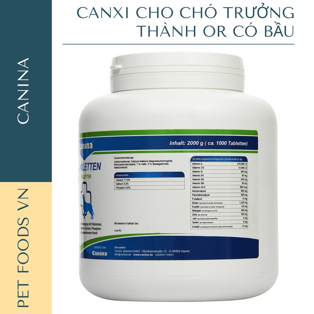 Canxi cho Chó Trưởng Thành và Chó Bầu CANINA CANILETTEN dạng viên