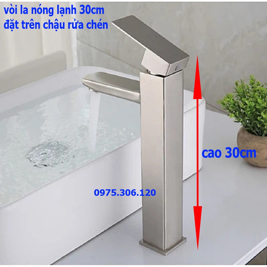 [LOẠI 1]Vòi Rửa Mặt Lavabo Nóng Lạnh INOX 304 N3011 Fotar và 2 dây nóng lạnh VÒI LA VUÔNG 30cm ĐẶT TRÊN MẶT ĐÁ