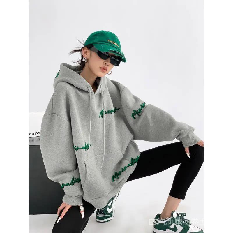 Áo hoodie có mũ trùm đầu dáng rộng tay dài thời trang xuân thu cho nữ