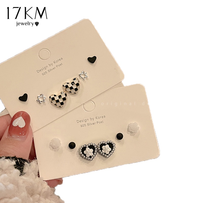 Bông tai 17KM hình ngôi sao/ trái tim/ họa tiết caro phong cách Hàn Quốc thời trang