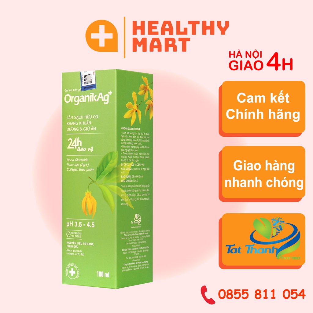 ✔️️️️Gel vệ sinh phụ nữ Organik Ag+ 180ml - Dung dịch Organic chứa Bạc an toàn cho mẹ bầu - Tất Thành Pharma
