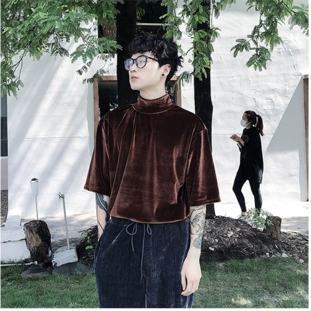 Áo nhung nam CỔ LỌ tay lỡ form rộng , chất liệu sang trọng | BigBuy360 - bigbuy360.vn