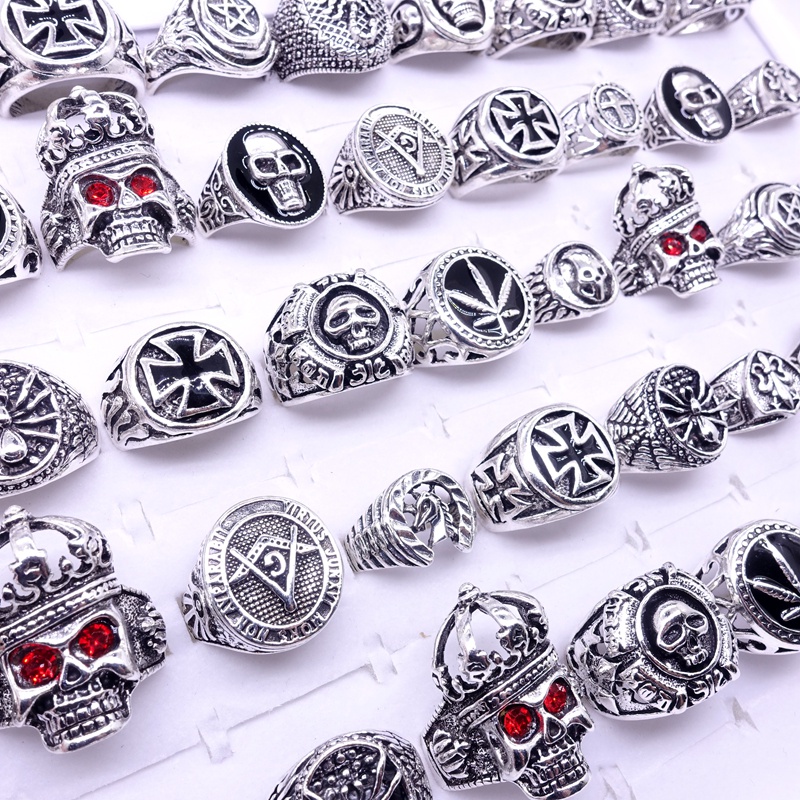 Bán Sỉ Set 20 Nhẫn Hình Bộ Xương Động Vật Xe Đạp Màu Bạc Phong Cách Punk Hiphop Thời Trang Làm Quà Tặng Cho Nam