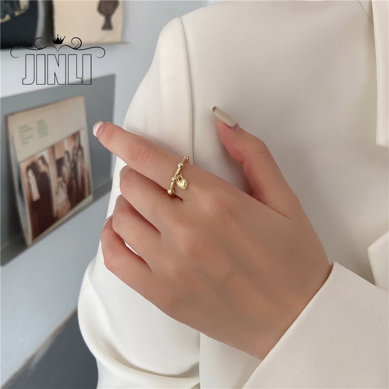 #100% Original# Simple Ring Jewelry Fashion Alloy Gold Silver Bead Heart Ring for Women