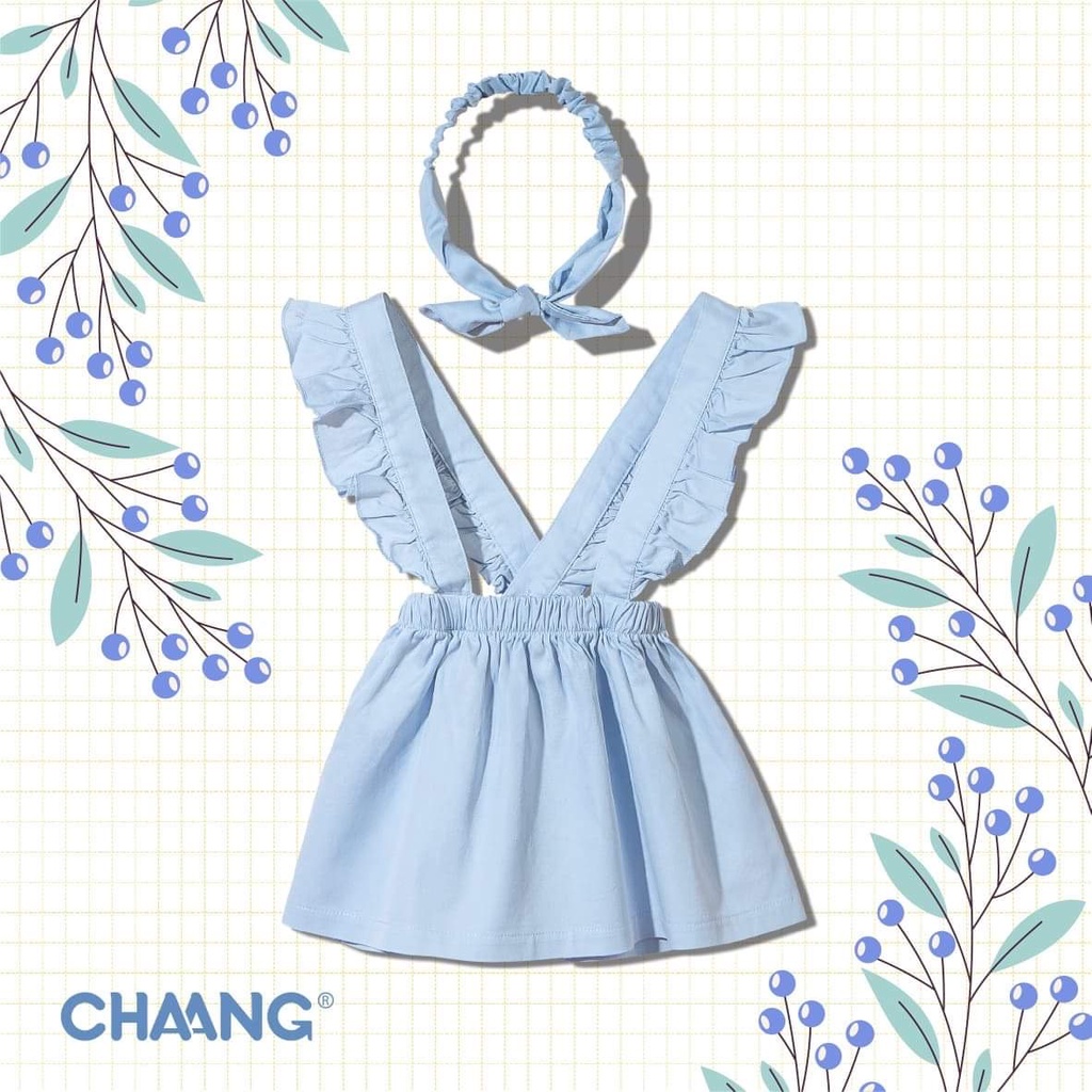 Chaang set váy yếm summer xanh kèm băng đô cho bé gái