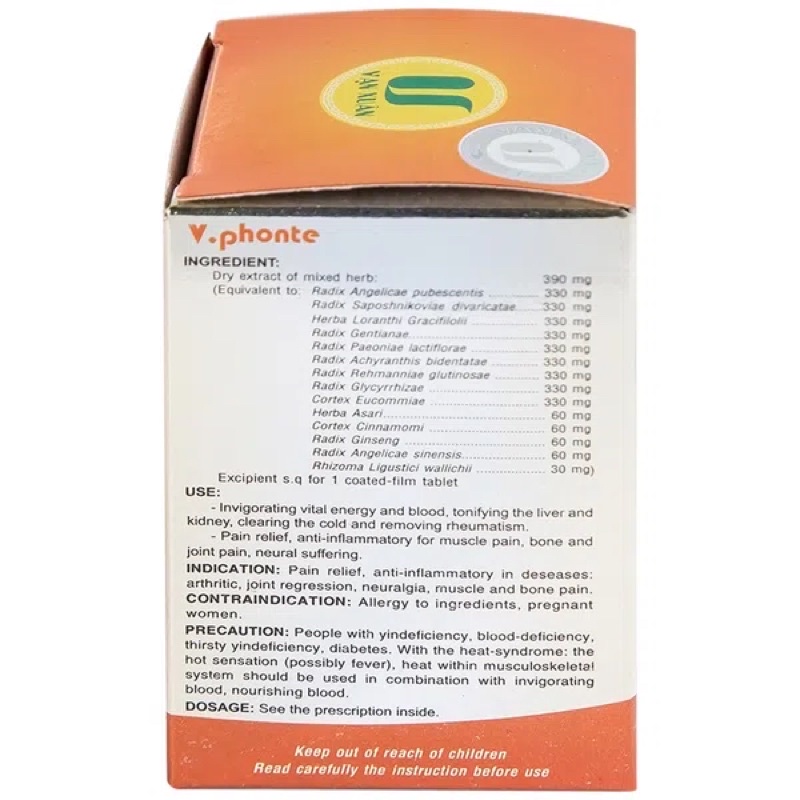 Viên Uống V-Phonte Phong Thấp Độc Hoạt Tang Kí Sinh Vạn Xuân Hộp 40 Viên