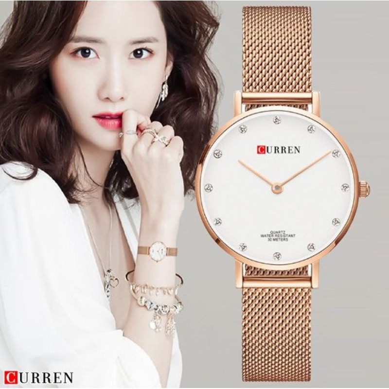 Đồng Hồ Nữ Curren USA Dây Titanium Cao Cấp - Tặng vòng mèo thần tài may mắn - Đồng hồ P&T