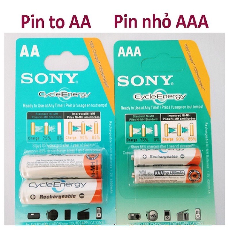 Pin S0NY AA, AAA sạc vỉ 2 viên loại tốt đẹp xịn, tiết kiệm, bảo vệ môi trường với pin sạc