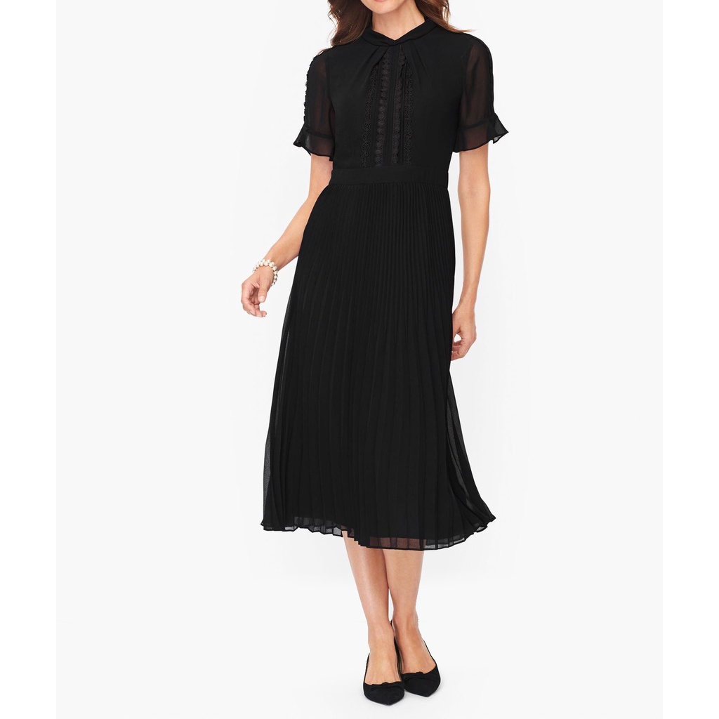 ĐẦM TALBOTS LACE TRIM PLEATED FIT & FLARE DRESS - BLACK