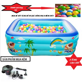 Bể Bơi- Hồ Bơi Bơm Hơi 3 Tầng Loại Dày Có Đáy Chống Trượt Hình Chữ Nhật Nhiều Kích Cỡ Cho Bé