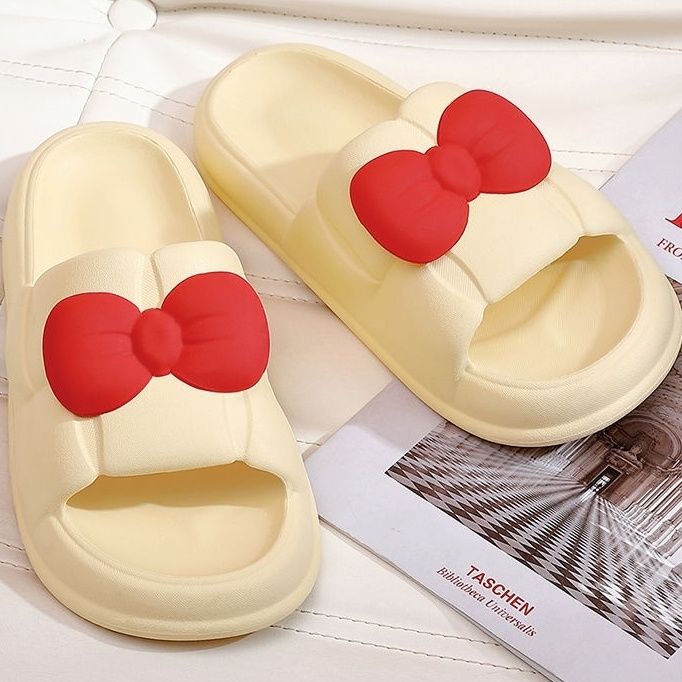 Dép Đi Trong Nhà Đế Dày Mềm Mại Đính Nơ Dễ Thương