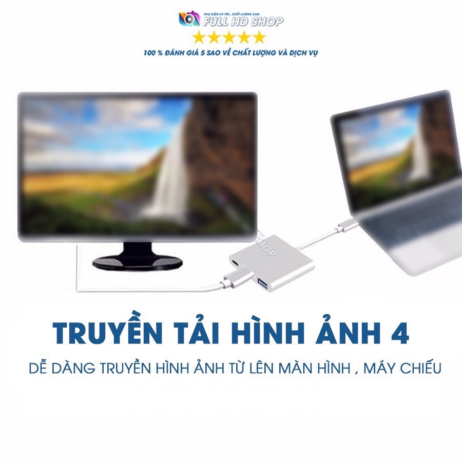 Type C To HDMI Cáp Type C To HDMI Và USB Cho Các Dòng Macbook/Laptop/Điện thoại có cấu hình MHL Full HD Shop Mã HD05