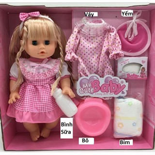 Búp Bê Em Bé Biết Khóc ,Biết Cười ,Nói ,Tặng Bộ Phụ Kiện ( Bạch Kim)