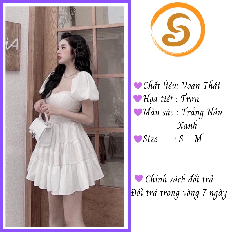 Váy nữ babydoll cổ vuông tay phồng cup ngực dáng xòe Shinosha V0026 | BigBuy360 - bigbuy360.vn