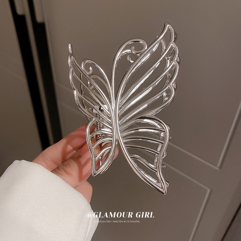 Kẹp Tóc Kim Loại Màu Bạc Hình Bướm Lưng Phong Cách Hàn Quốc