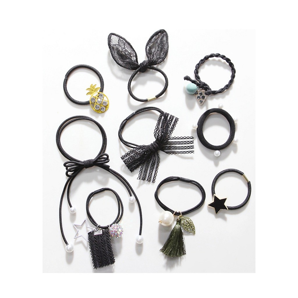 Set dây buộc tóc cao cấp xuất Nhật HD18 kiểu nơ đính trăng sao đựng trong túi lưới