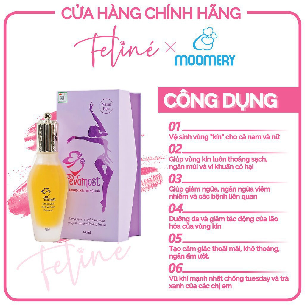 Dung dịch vệ sinh phụ nữ Evamost Chính Hãng 120ML Khô Thoáng Sạch Sẻ Vùng Kín