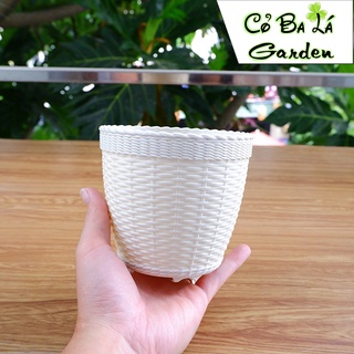 Chậu Nhựa Tròn đan mây