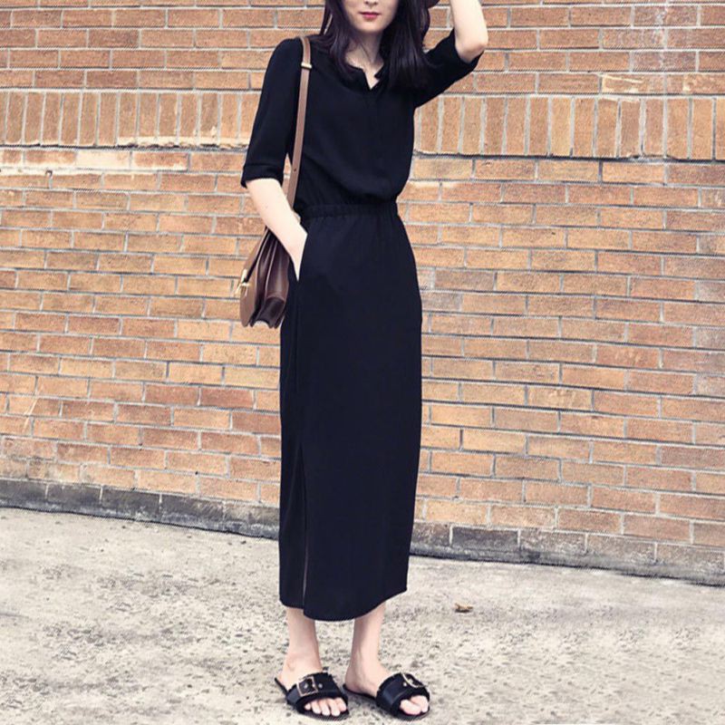 FREESHIP ĐƠN 99K_ Đầm Chiffon Dáng Dài Màu Trơn Phong Cách Thanh Lịch | BigBuy360 - bigbuy360.vn