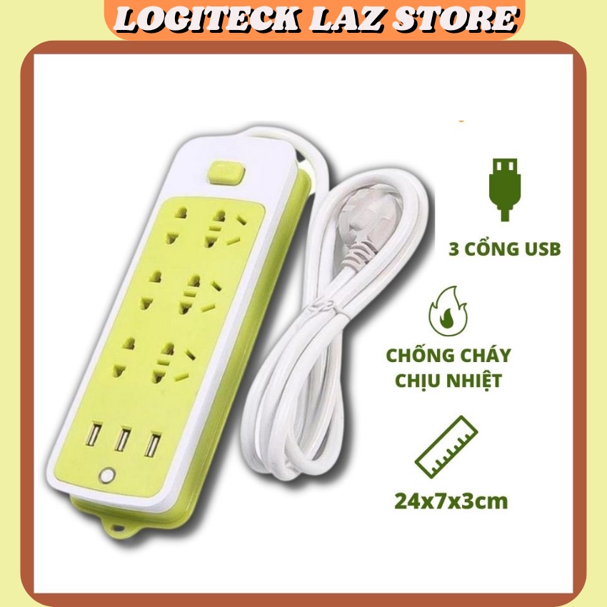 Ổ Cắm Điện Đa Năng Chống Giật 6 Lỗ Và Có 3 Cổng Sạc Usb Cho Điện Thoại, Máy Tính Bảng