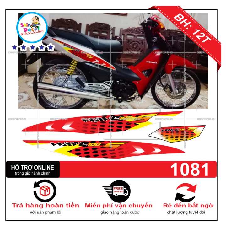 [SHIN DECAL] Tem xe wave S 2016 bạc đỏ đen