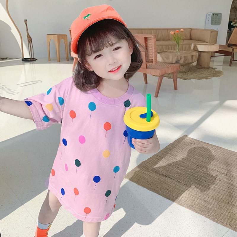 Đầm Bé Gái Đầm Công Chúa Mùa Hè Tay Ngắn Họa Tiết Chấm Bi Se7en Phong Cách Hàn Quốc Cho Bé Gái