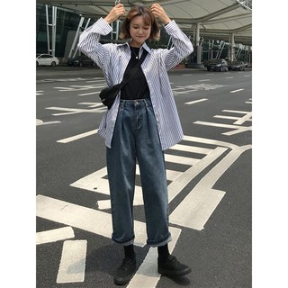 Quần jeans xanh RETRO ống suông hàn quốc
