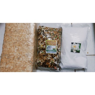 combo đồ dùng cho hamster (mùn cưa nén 1kg+ thức ăn 500g và cát tắm 1kg)