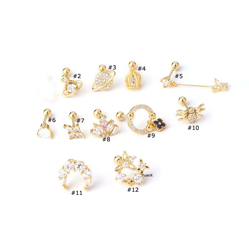 Khuyên tai bằng thép không gỉ hình nhện/ hành tinh có đính đá zircon đa dạng tùy chọn