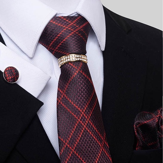 Bộ Cà vạt 4 món gồm Cavat 8cm, khăn cài túi, Măng-set, Nhẫn tròn phụ kiện, Cravat chú rể, Calavat công sở CBC-8246