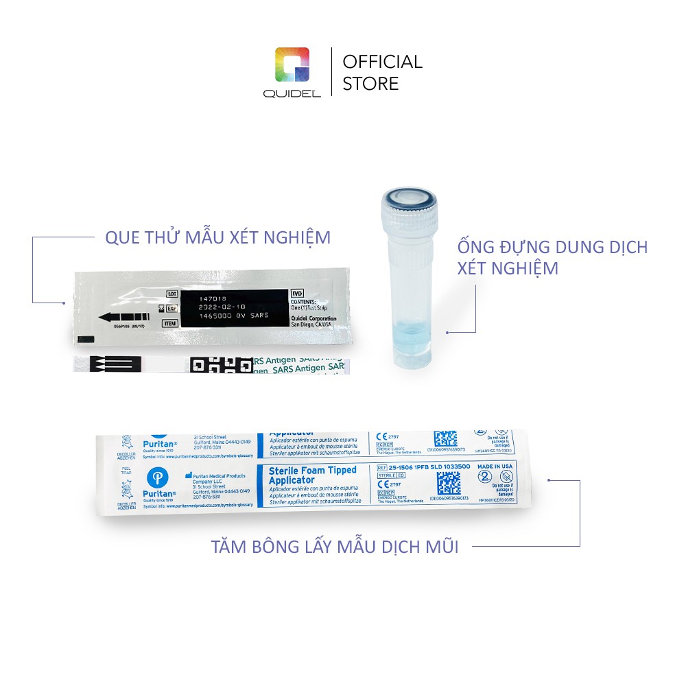 Combo 2 hộp x 2 kit QuickVue Covid-19 Test nhanh tại nhà (lấy mẫu mũi chỉ 1.5 - 2cm không gây đau) - Hàng Mỹ chính hãng