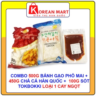 Combo 500g bánh gạo nhân phô mai Mir gói đỏ + 450g chả cá hàn quốc + 100g sốt tokbokki