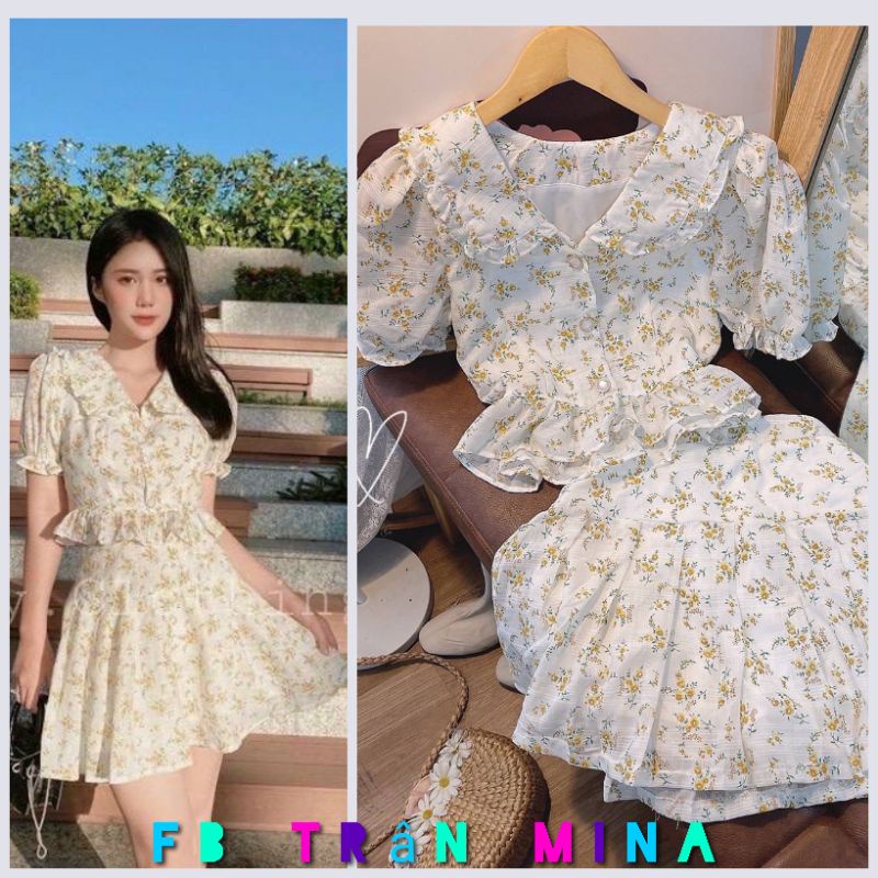 SET ÁO HOA BÈO CỔ SEN + CHÂN VÁY HOA VÀNG ✨