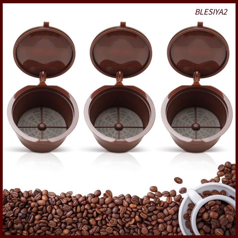 [BLESIYA2]3Pcs Reusable Coffee Capsule Filters with Spoon and Cleaning Brush