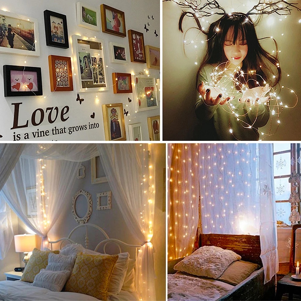 Dây đèn led USB điều khiển từ xa 8 chế độ dài 5/10m trang trí giáng sinh/đám cưới/sân vườn