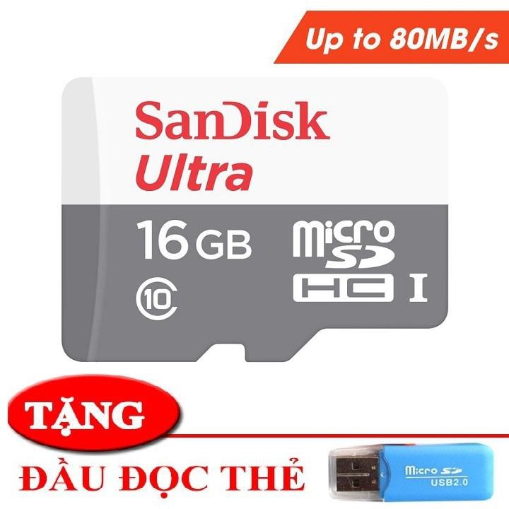 [Bh 3 tháng] Thẻ Nhớ Sdhc 16Gb Sandisk Ultra Class 10 Uhs-I 80Mb/S Chính Hãng-Tặng kèm Đầu Đọc Thẻ Nhớ